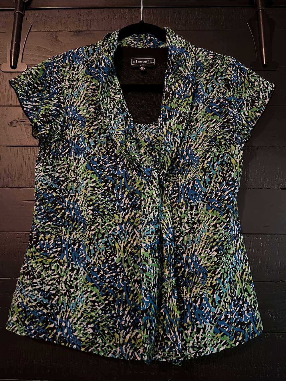 Elementz Blue & Green Abstract Printed Short Sleeve Drape Top